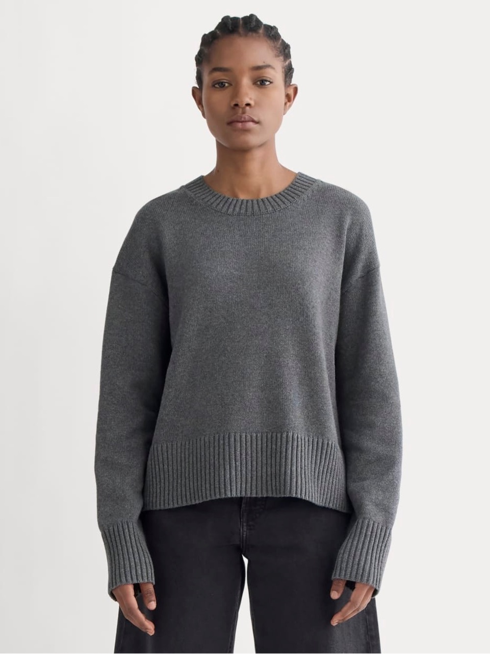 Everlane The Boxy Sweater Everyday Cotton Heathered Charcoal Gray Sweater EUC M